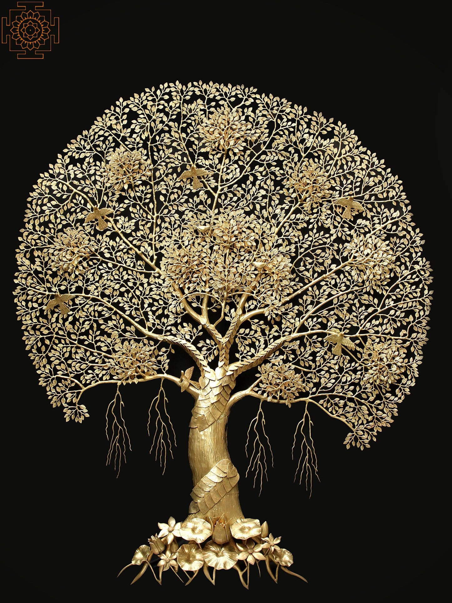 Super Large Wall Mounted Tree of Life with Perched Birds in Brass