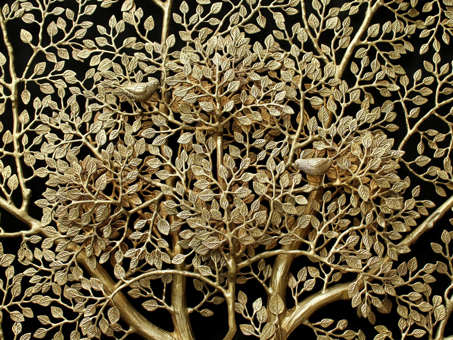 Super Large Wall Mounted Tree of Life with Perched Birds in Brass