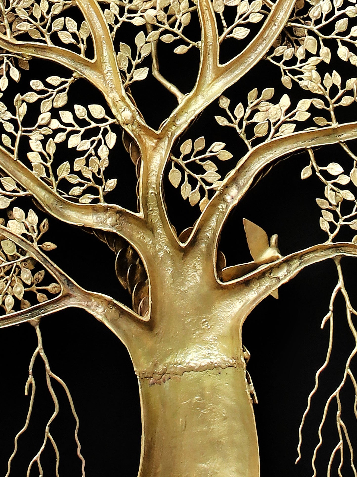 Super Large Wall Mounted Tree of Life with Perched Birds in Brass