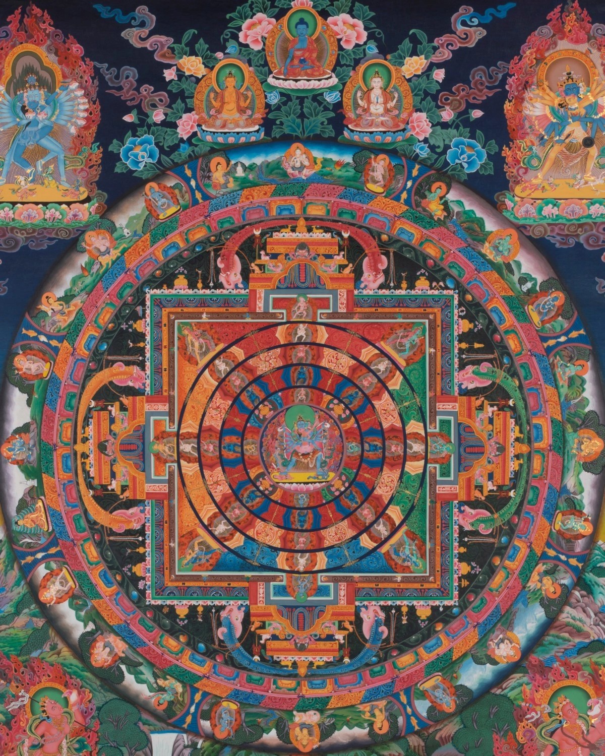 Chakra Sambhara Mandala with 24 Carat Gold Work (Brocadeless Thangka)