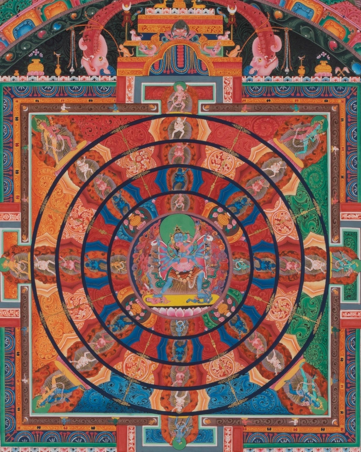 Chakra Sambhara Mandala with 24 Carat Gold Work (Brocadeless Thangka)