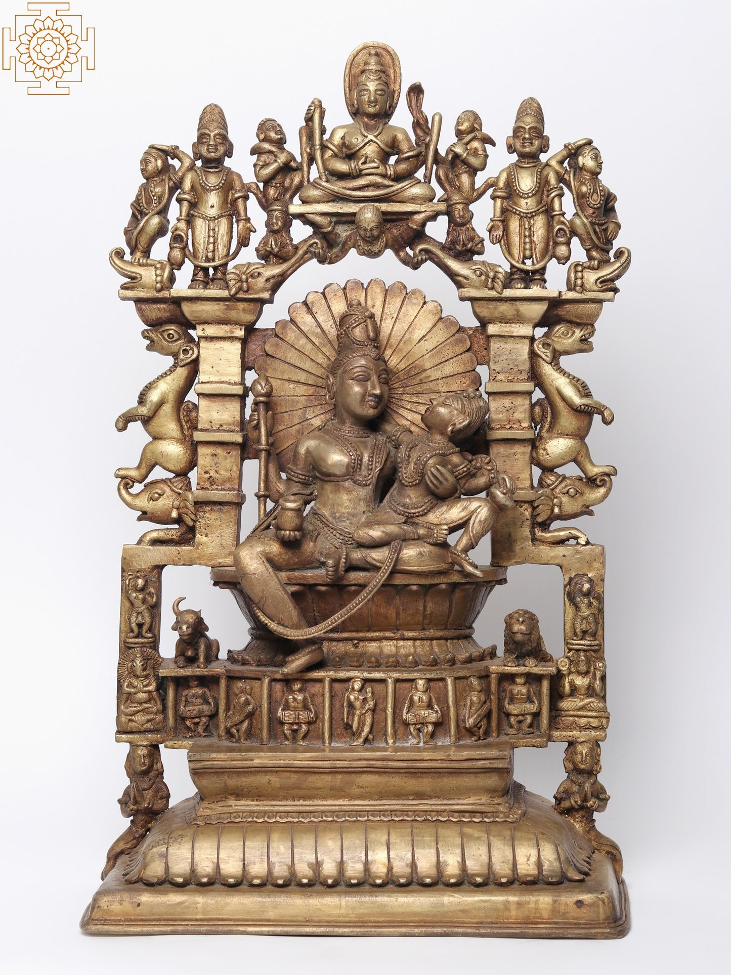 Bronze Shiva and Parvati Idol Seated On Throne In The Divine Residence of Kailasa