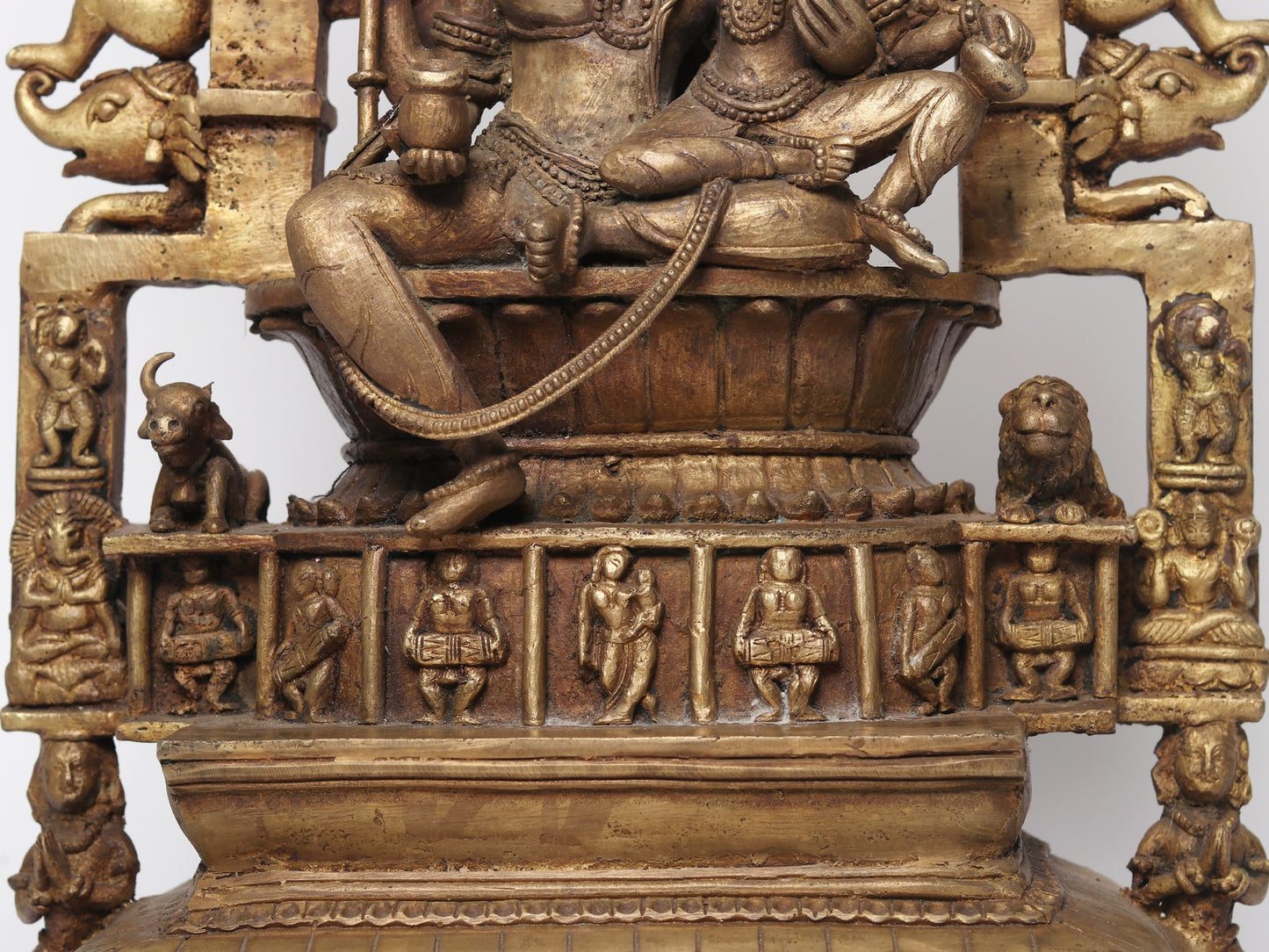 Bronze Shiva and Parvati Idol Seated On Throne In The Divine Residence of Kailasa