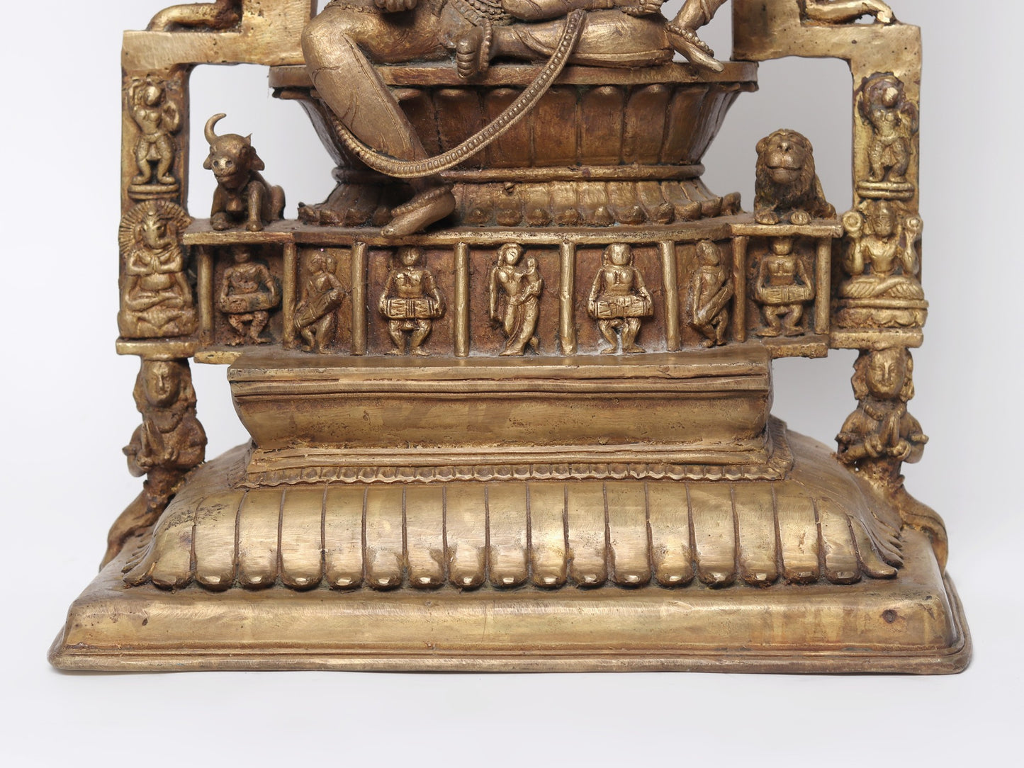 Bronze Shiva and Parvati Idol Seated On Throne In The Divine Residence of Kailasa