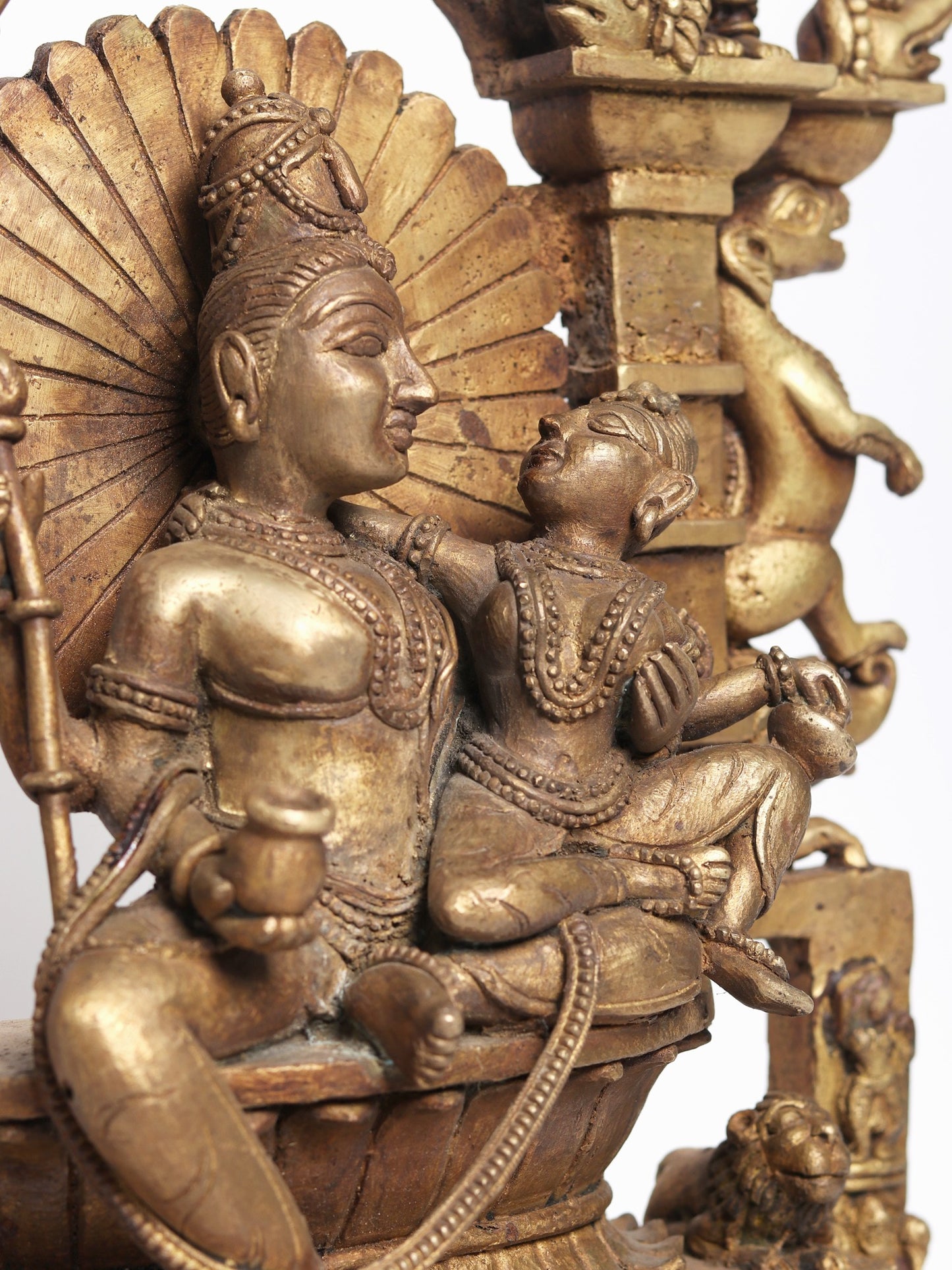 Bronze Shiva and Parvati Idol Seated On Throne In The Divine Residence of Kailasa