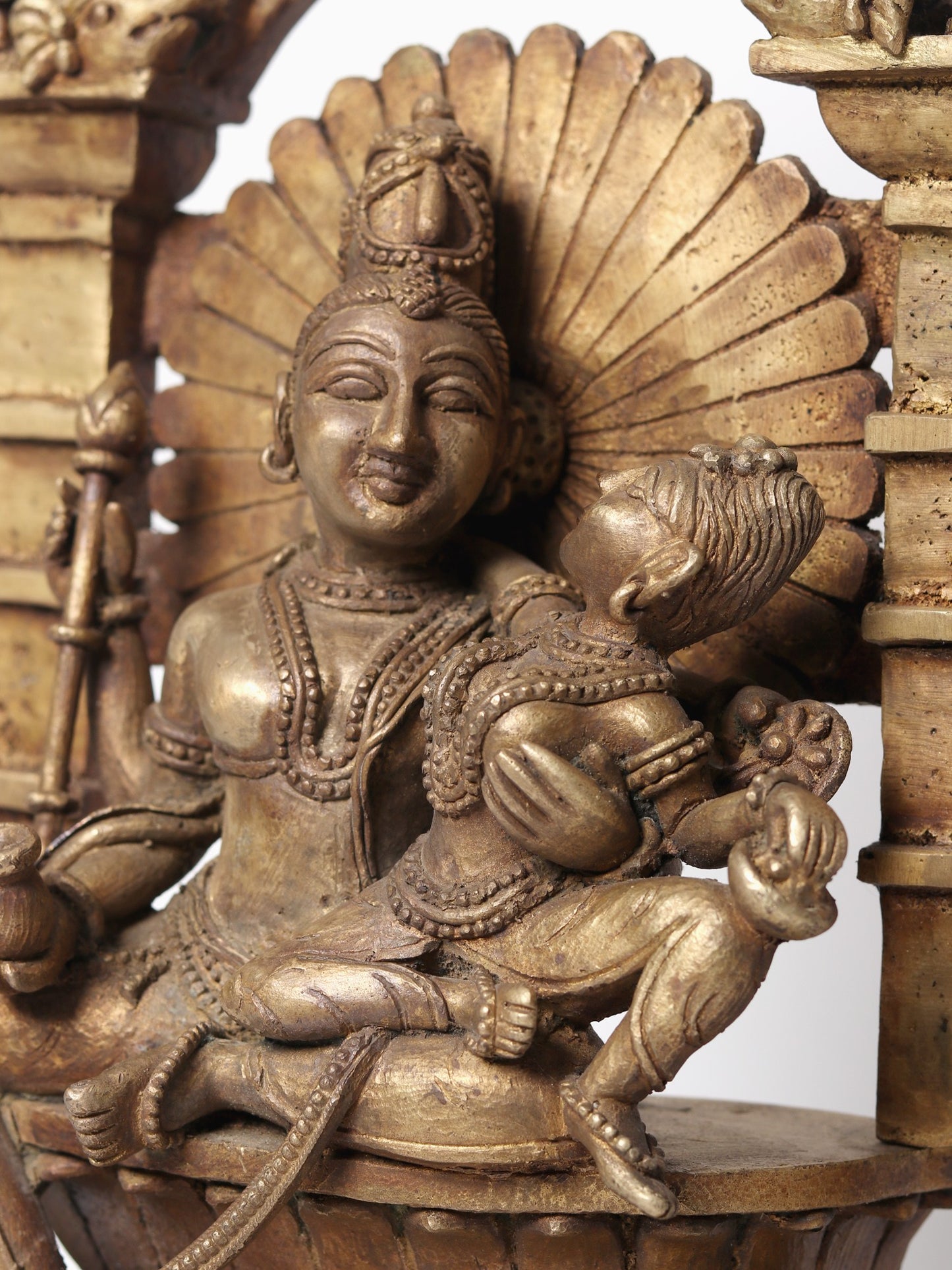 Bronze Shiva and Parvati Idol Seated On Throne In The Divine Residence of Kailasa