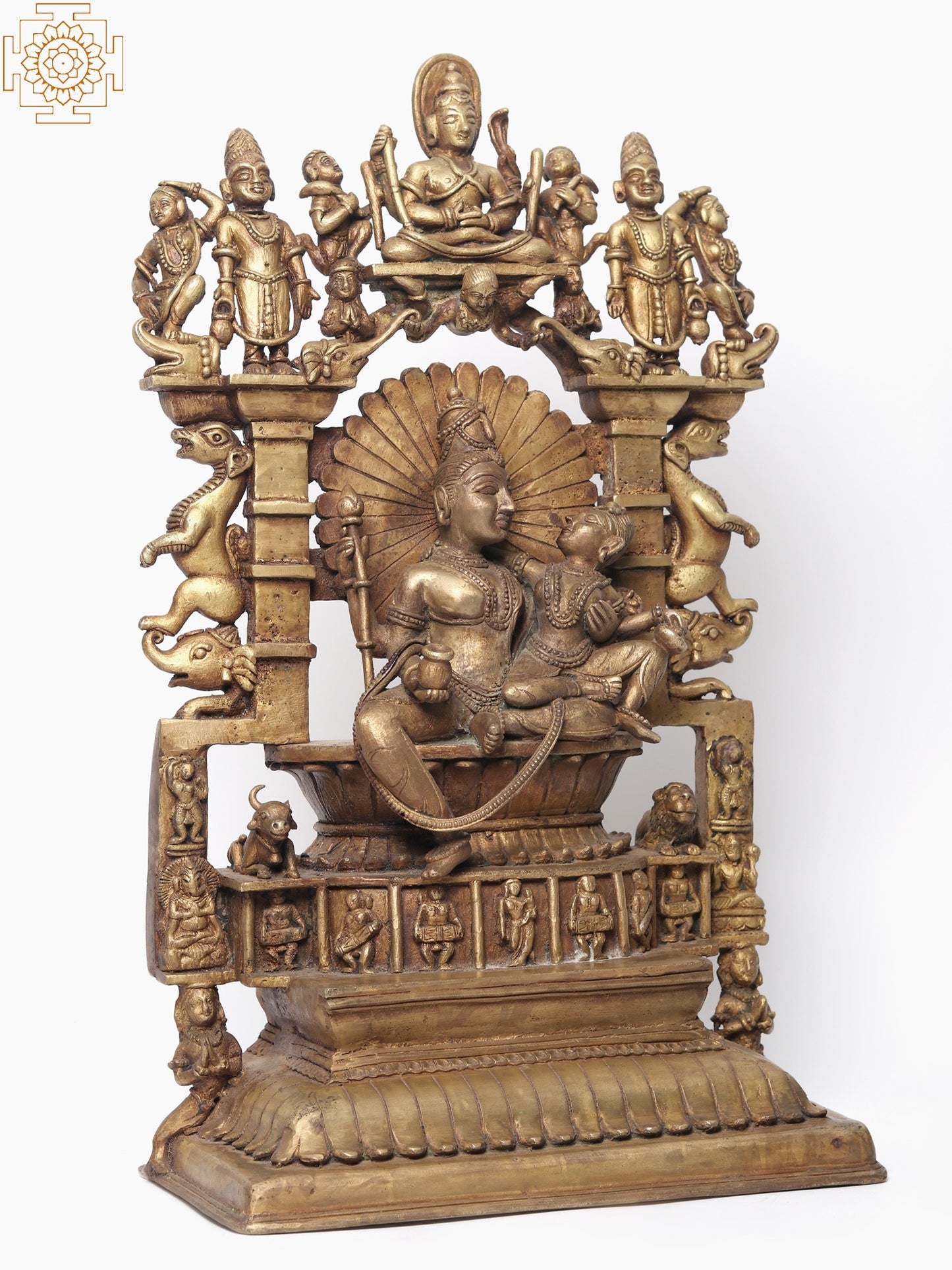 Bronze Shiva and Parvati Idol Seated On Throne In The Divine Residence of Kailasa