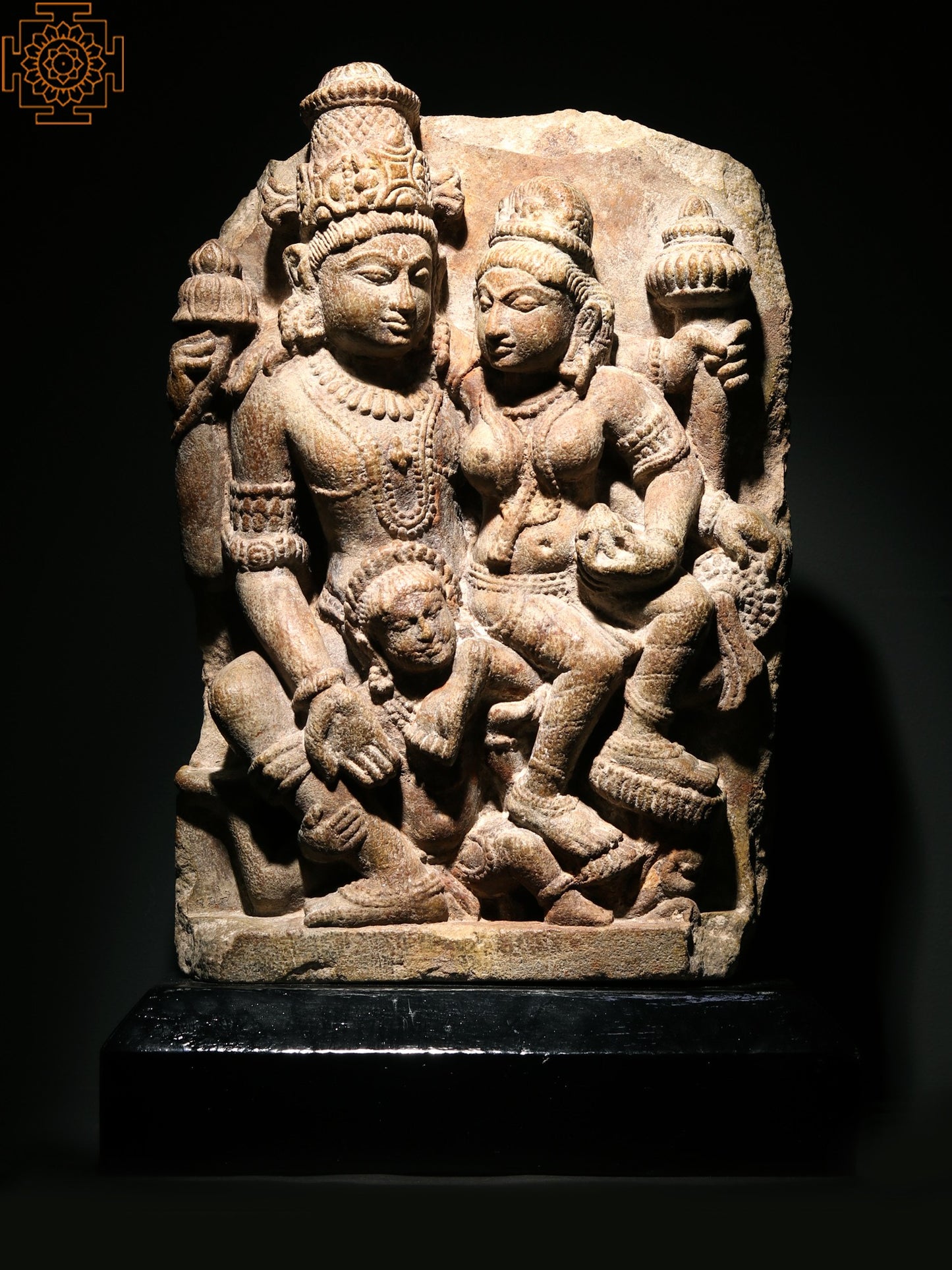 Sand Stone Shiva Parvati on Wooden Base