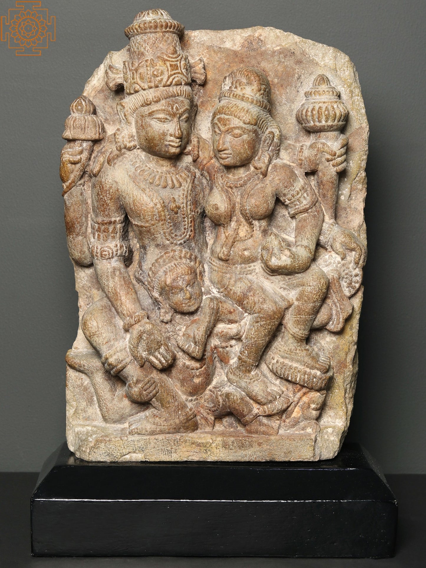 Sand Stone Shiva Parvati on Wooden Base