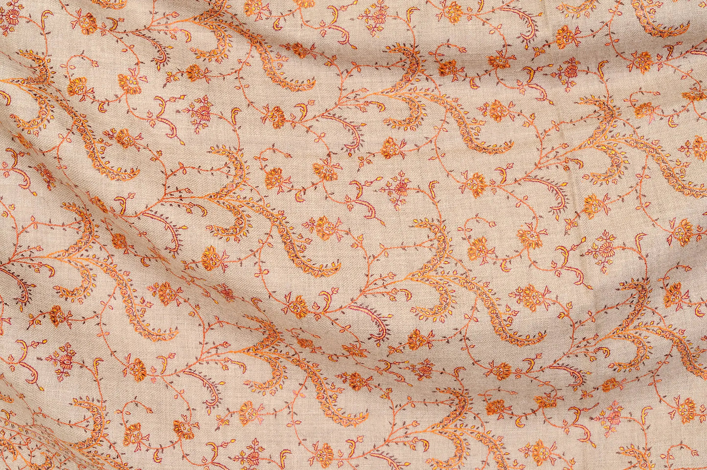 Silver-Cloud Kashmiri Pashmina Shawl with Jafreen Jaal Embroidered Flowers All-Over
