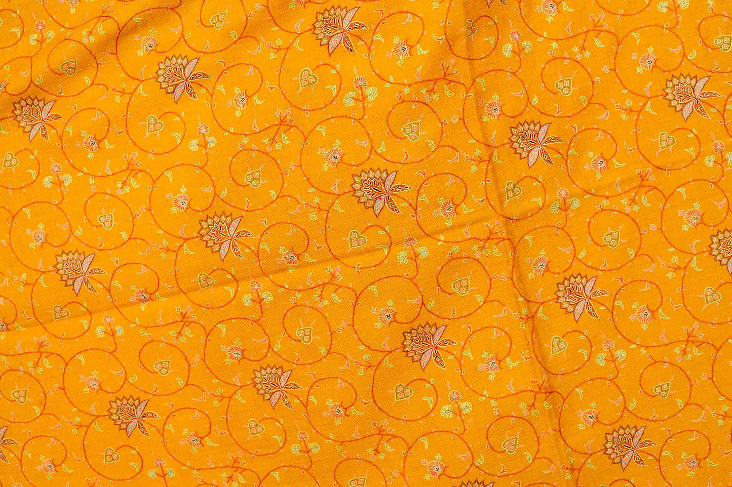 Mustard Pure Pashmina Shawl from Kashmir with Sozni Floral Embroidery