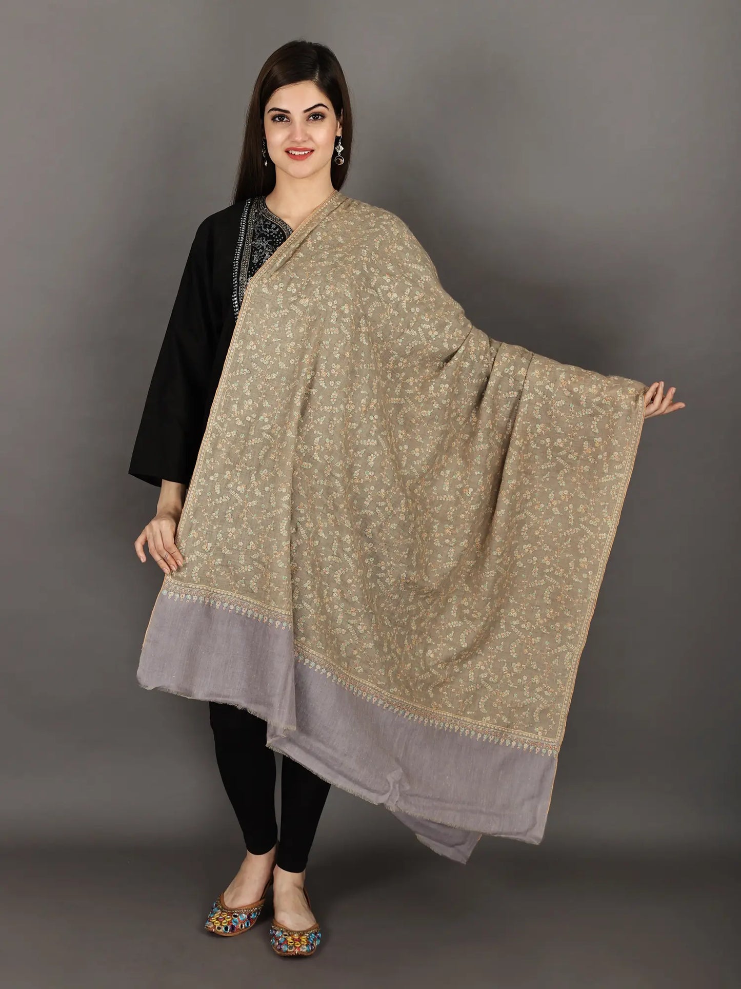 Semi Cashmere Palla-Jamawar Stole from Amritsar with Woven Border