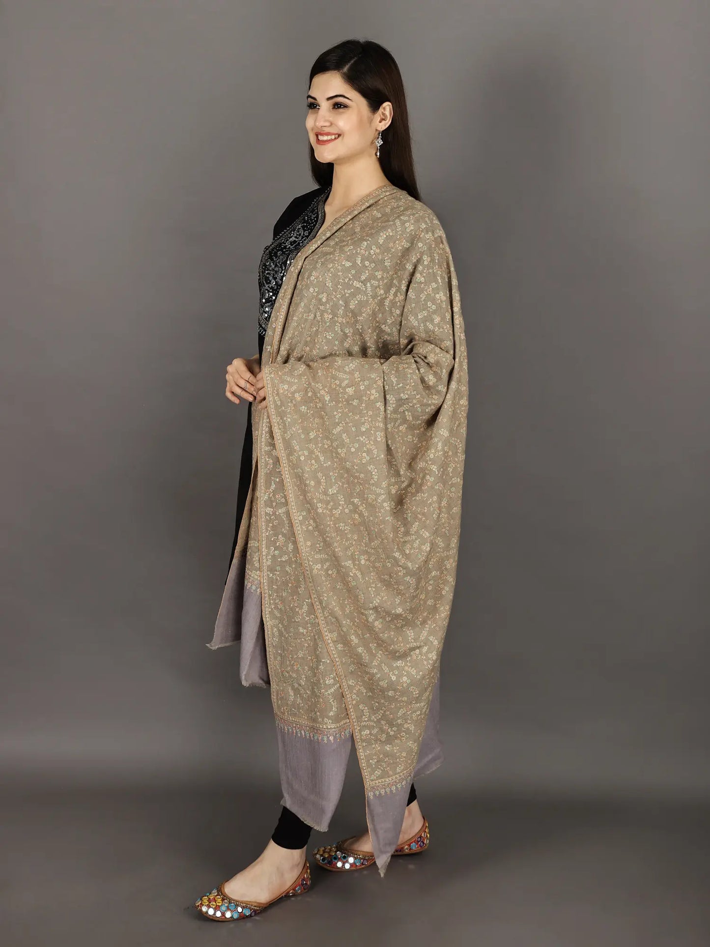 Semi Cashmere Palla-Jamawar Stole from Amritsar with Woven Border