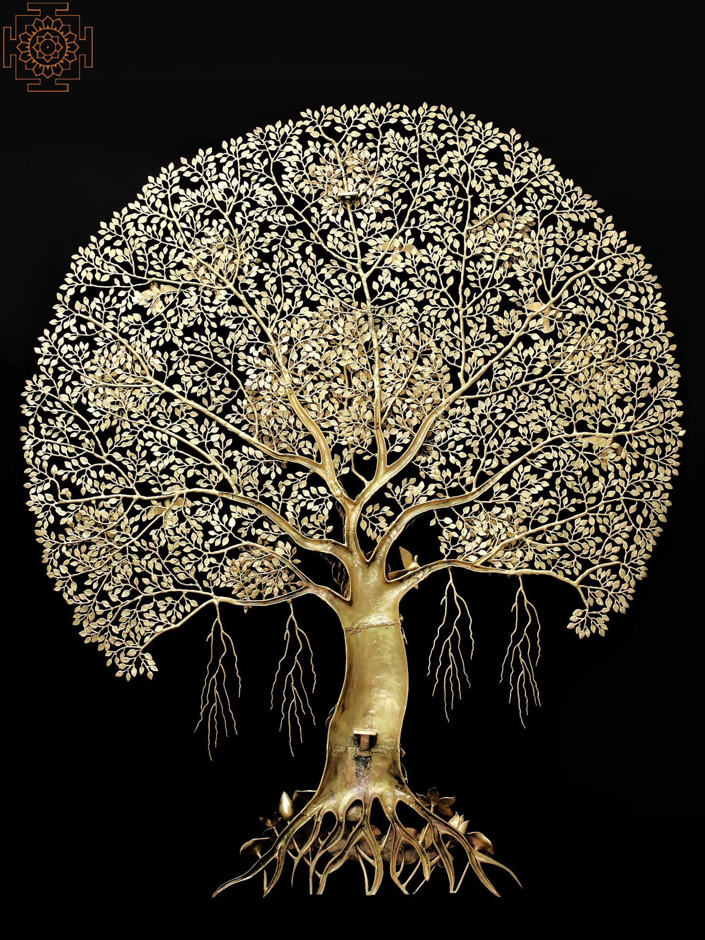 Super Large Wall Mounted Tree of Life with Perched Birds in Brass