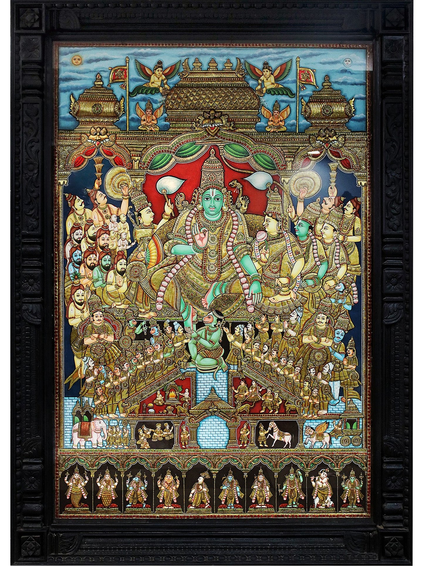 Sri Ram Pattabhishekam Tanjore Painting With Frame l Traditional Colors with 24 Karat Gold