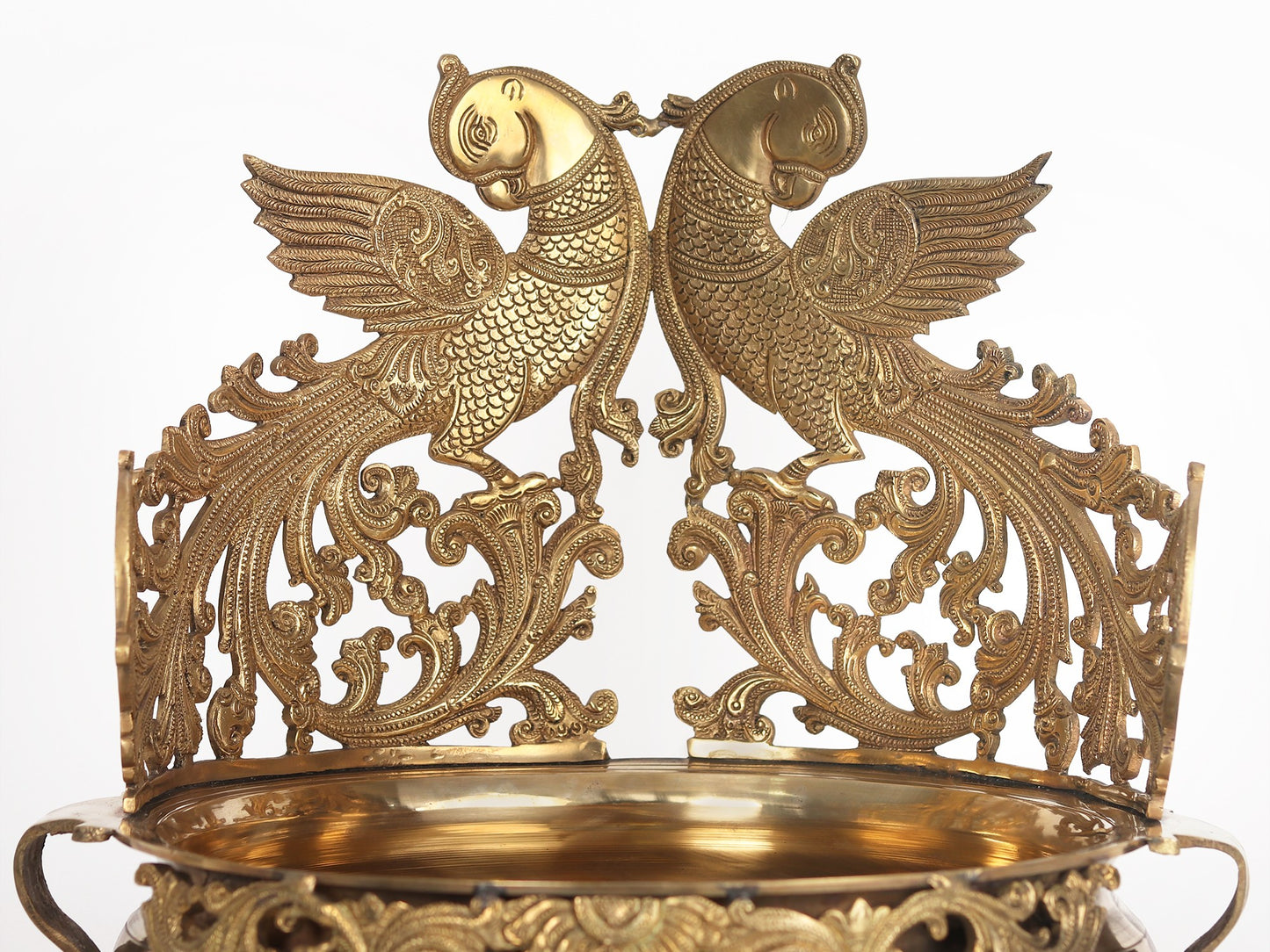 20" Brass Parrot Urli with Stand | Home Decor Showpiece