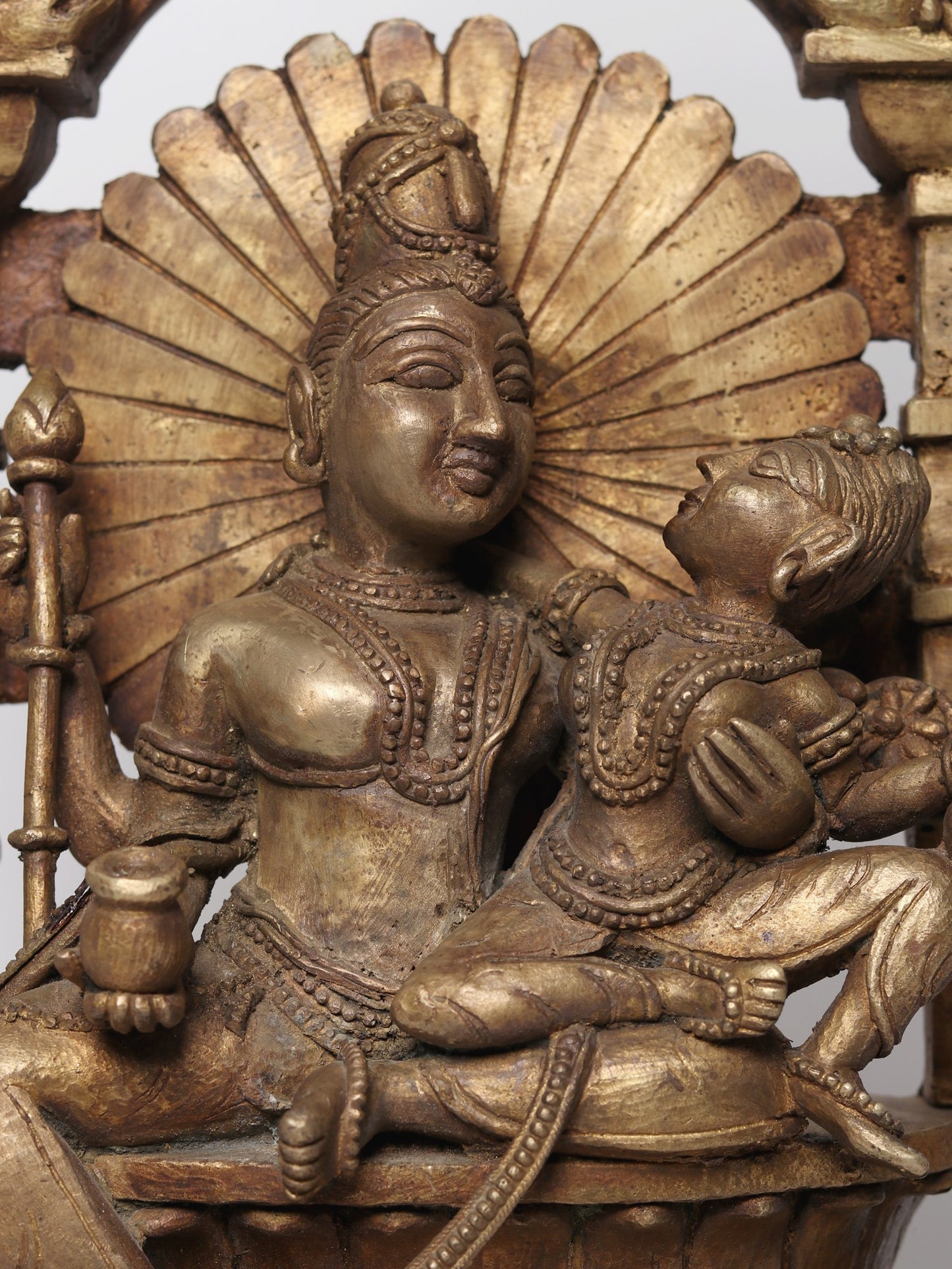 Bronze Shiva and Parvati Idol Seated On Throne In The Divine Residence of Kailasa