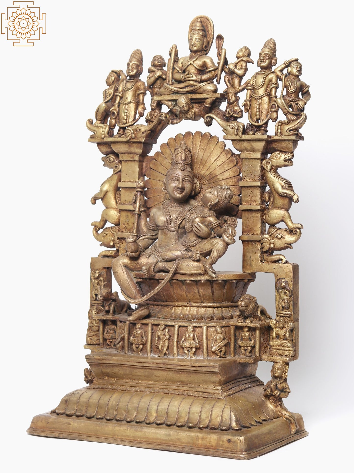 Bronze Shiva and Parvati Idol Seated On Throne In The Divine Residence of Kailasa