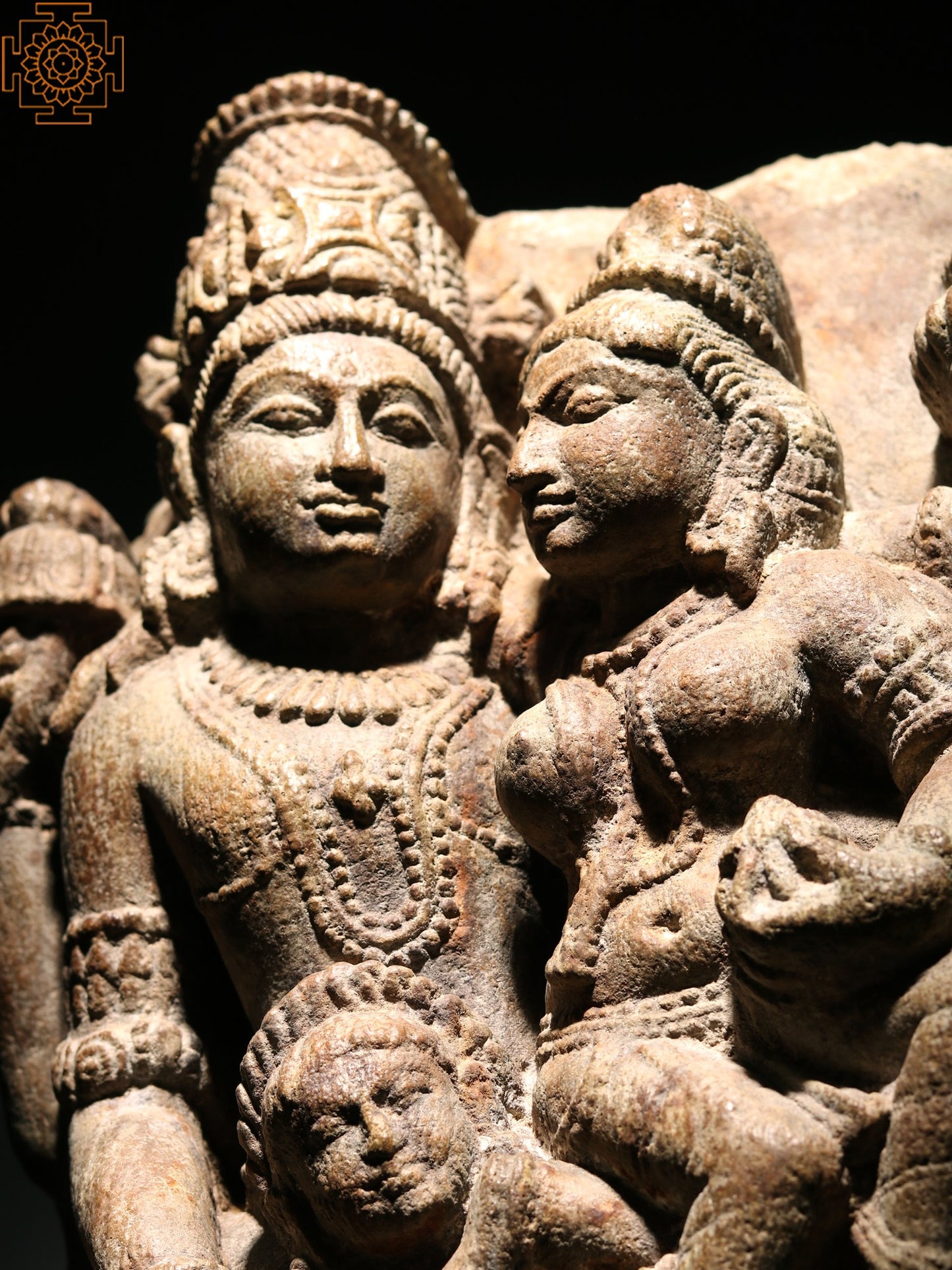 Sand Stone Shiva Parvati on Wooden Base