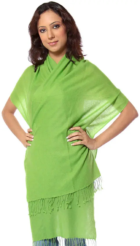 Lime-Green Pure Pashmina Scarf from Nepal